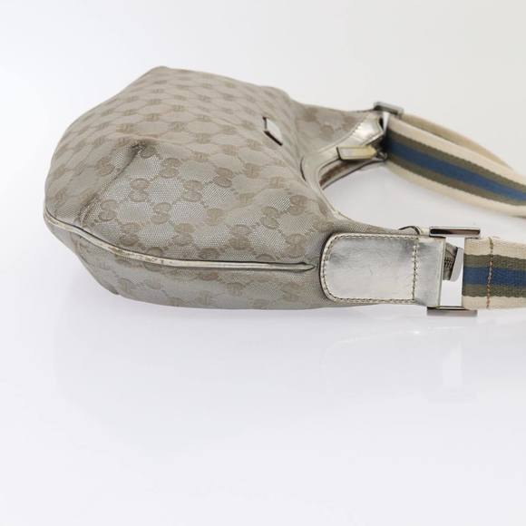 GUCCI GG Canvas Sherry Line Shoulder Bag Silver Gray 181092 Auth 80134 - Picture 4 of 16